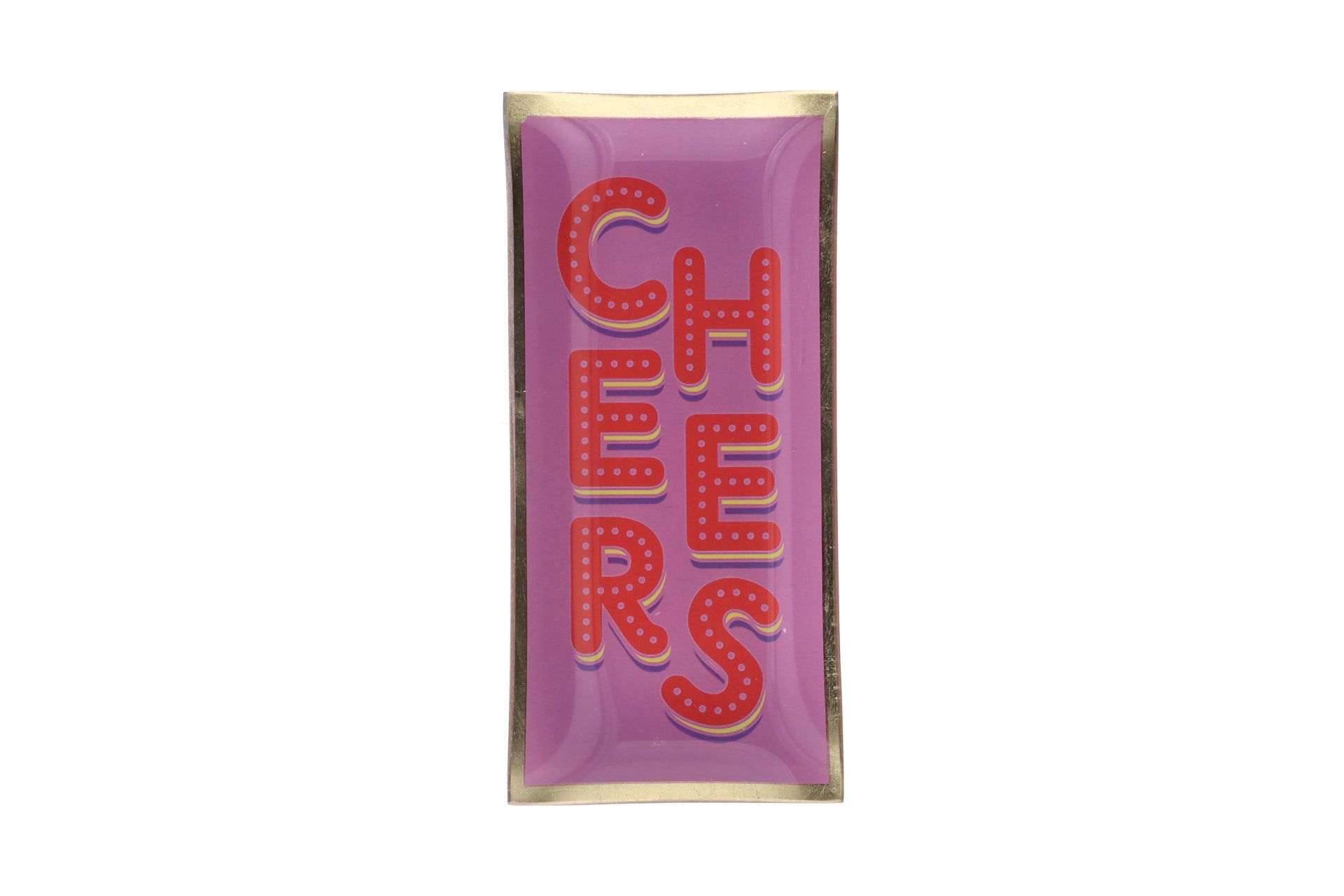 Großer Glasteller aus der Love Plates Serie mit dem Schriftzug 'Cheers' in Hot Pink. Perfekt für besondere Momente.