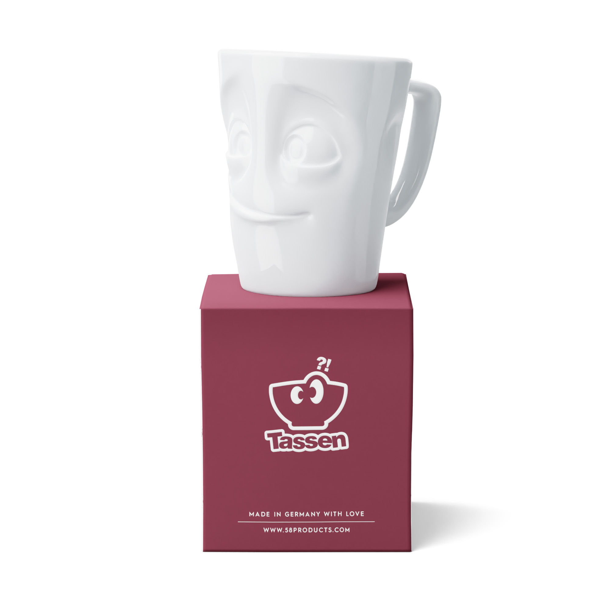 Das Bild zeigt den weißen MaxiMug Bereit Henkelbecher mit 500 ml Inhalt in einer weiteren Ansicht. Die große Henkel sorgt für eine komfortable Handhabung.