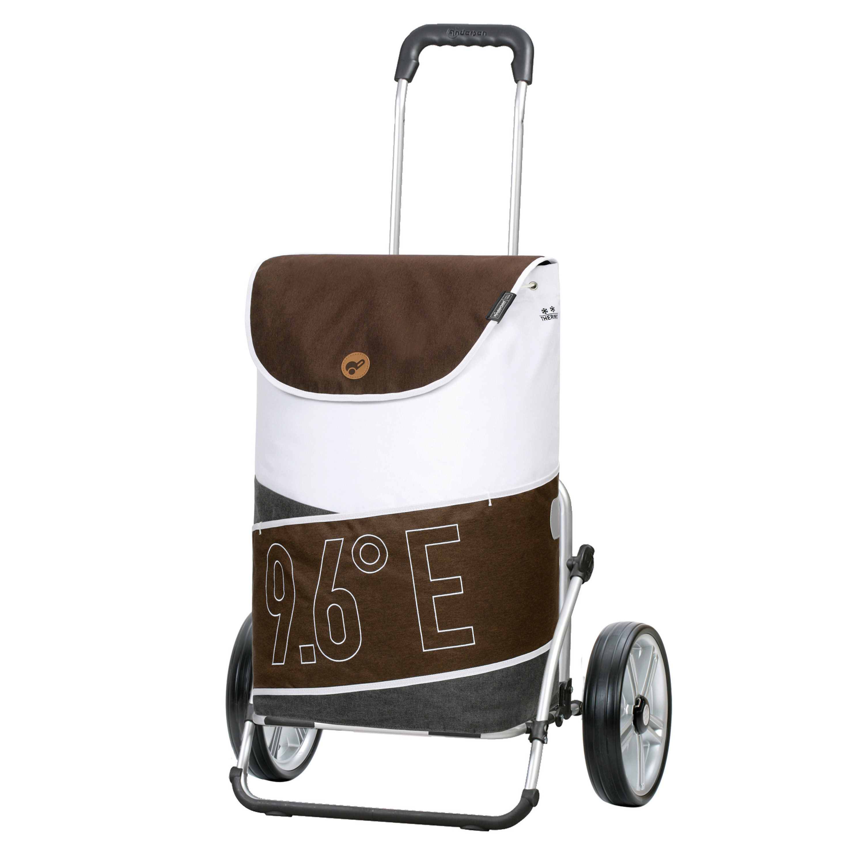Auf dem Bild ist der Royal Shopper XXL Loke braun zu sehen. Der Trolley besitzt eine besonders große Tasche in Braun.