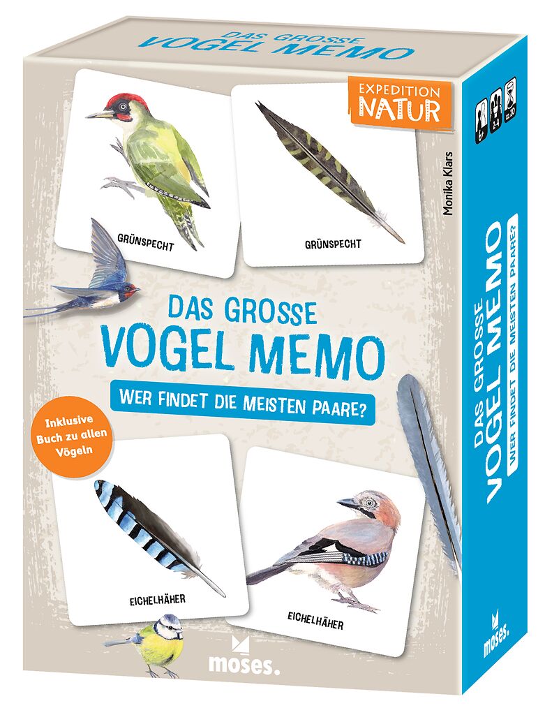 Das Bild zeigt das Produkt 'Das Große Vogel Memo - Wer Findet Die Me'. Es handelt sich um ein Memo-Spiel mit Vogelmotiven.