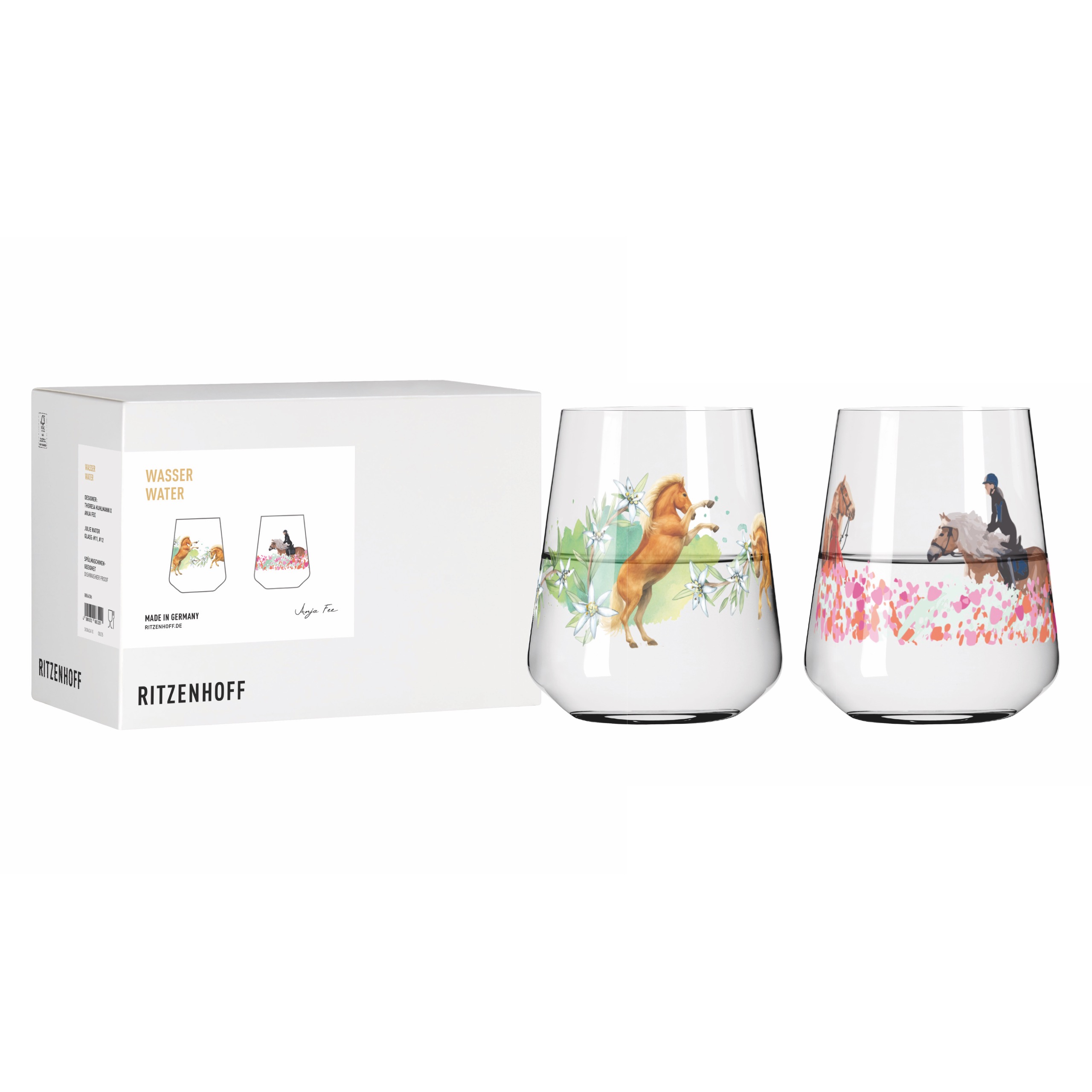 Hier ist das Reitgold x Anja Fee Wasser 2er-Set #11#12 TK., AF. H25 abgebildet. Das Set enthält zwei stilvolle Wassergläser.