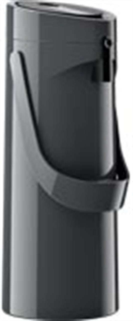 Die Abbildung zeigt eine Isolier-Pumpkanne Ponza mit einem Fassungsvermögen von 1,9 Litern in der Farbe Anthrazit. Sie hat einen praktischen Tragegriff und ein modernes, schlankes Design.