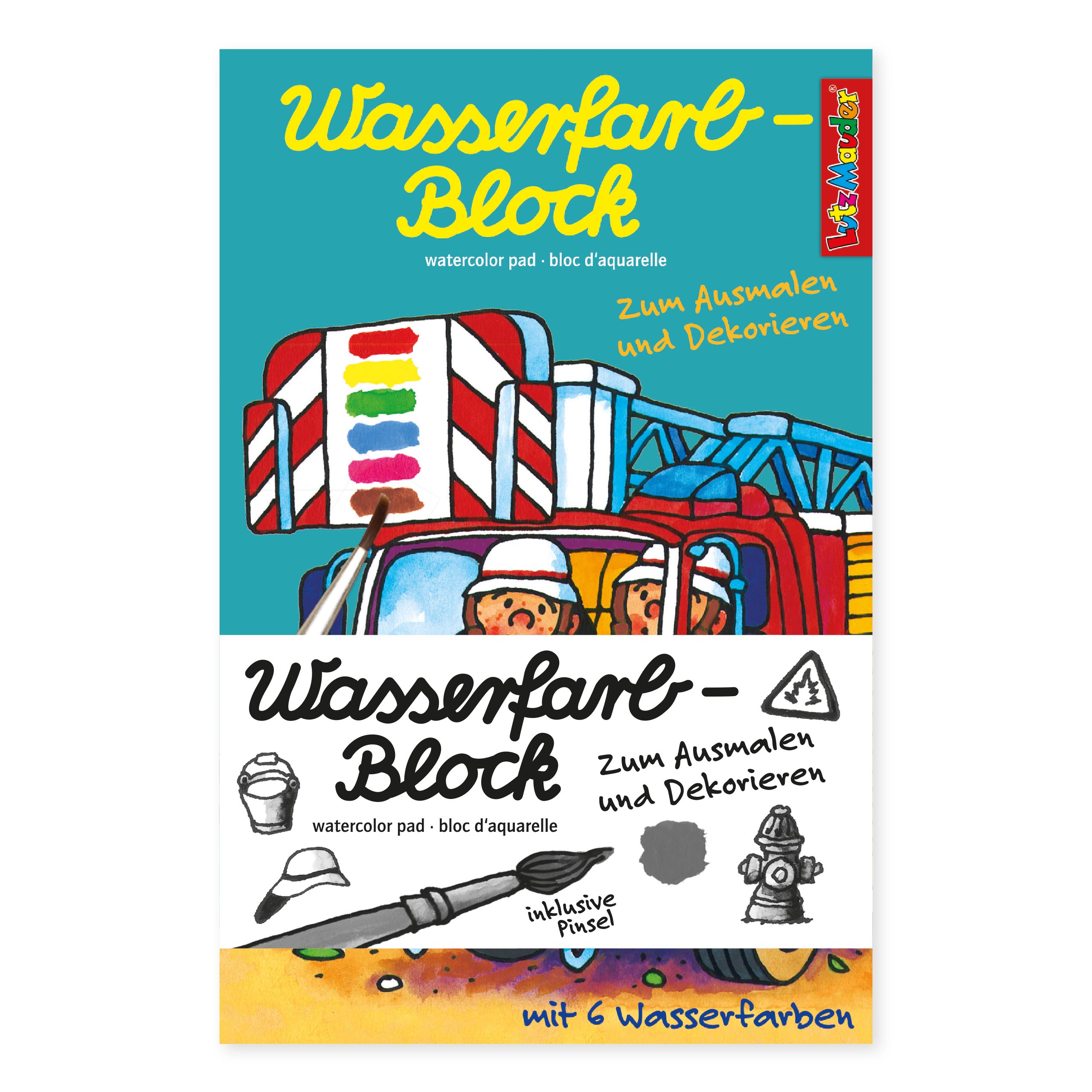 Das Bild zeigt den Magischen Malblock Feuerwehr. Das Produkt ist ein kreativer Malblock mit Feuerwehr-Thema.