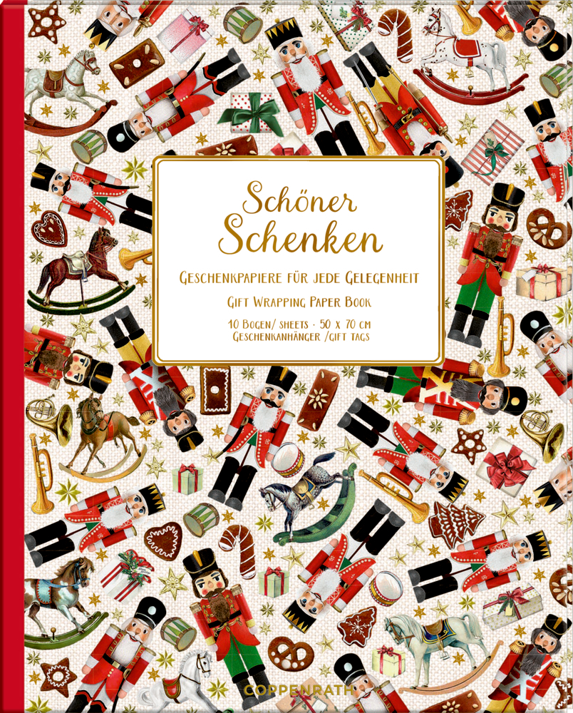 Das Geschenkpapier-Buch Schöner Schenken ist in diesem Bild zu sehen. Es dient zum kreativen Einpacken von Geschenken.