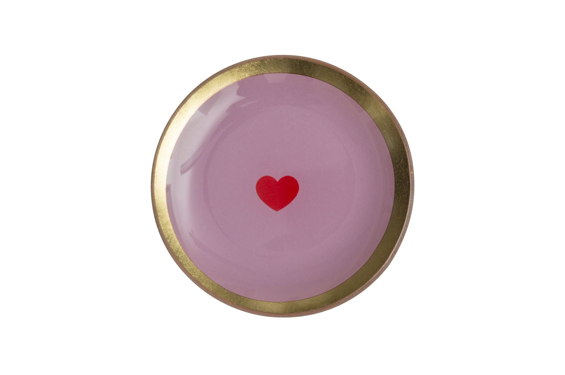 Hier ist der Love Plates Glasteller S in rosa mit Herzmotiv abgebildet. Der runde Glasteller ist zart gefärbt und romantisch gestaltet.