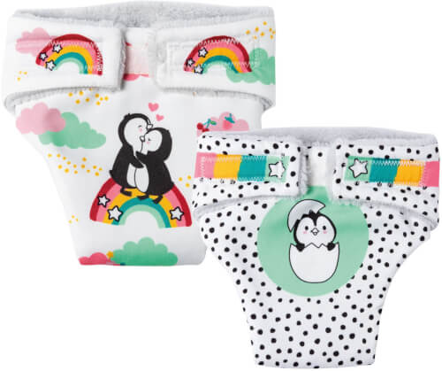 Puppen-Stoffwindeln Pinguin Pünktchen, 2 Stück, Gr