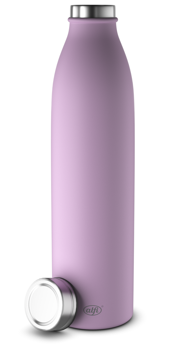 Das Bild zeigt eine offene lila Isolierflasche. Die Öffnung der Flasche ist sichtbar.