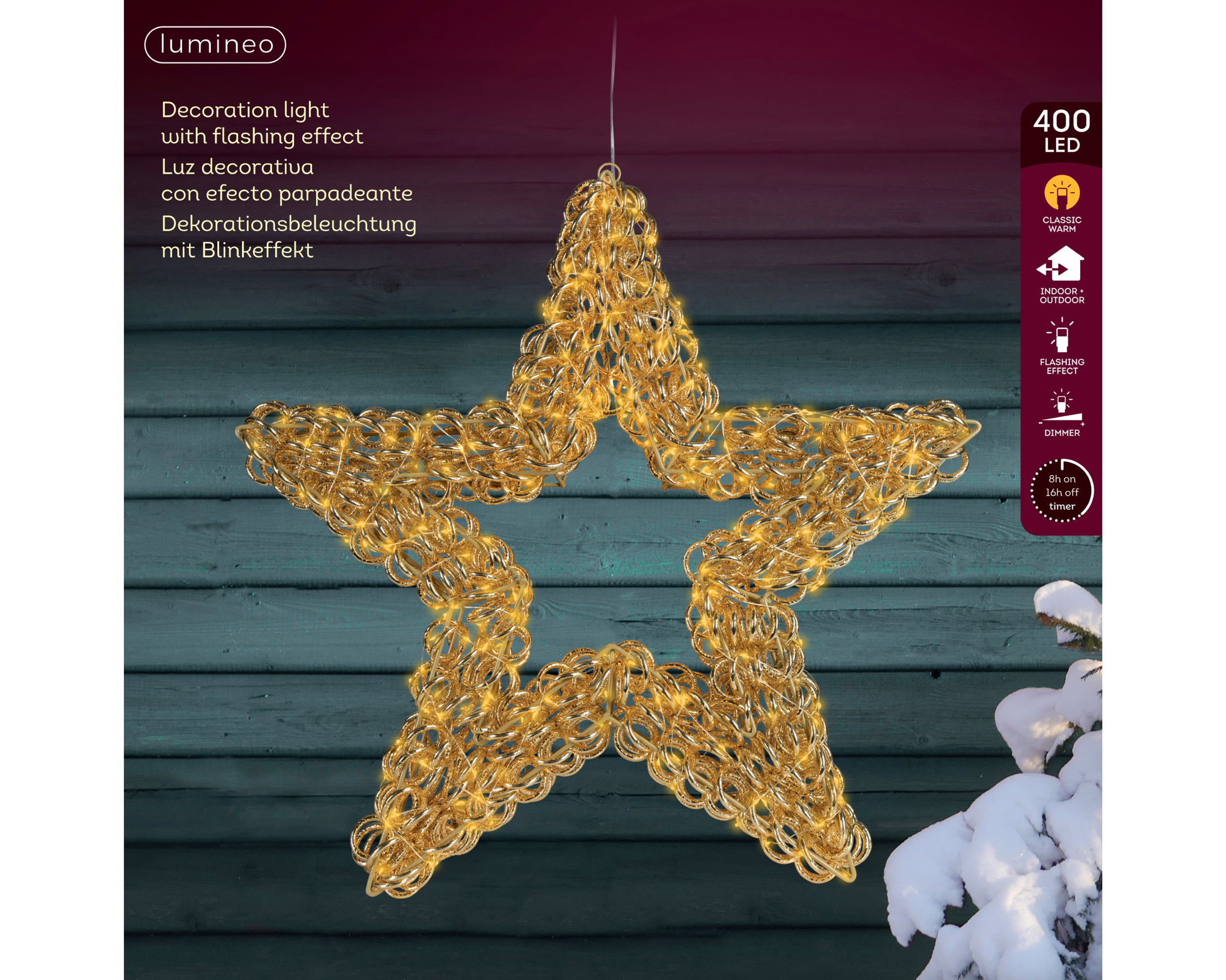 Micro-LED-Stern aus PET mit Flash-Effekt für den Außenbereich. Ideal für stimmungsvolle Beleuchtung im Garten oder auf der Terrasse.