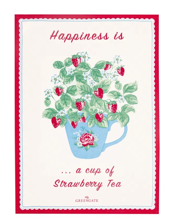 Dies ist ein Tea Towel Berry sand mit Stickerei. Das Handtuch ist für die Küche geeignet.