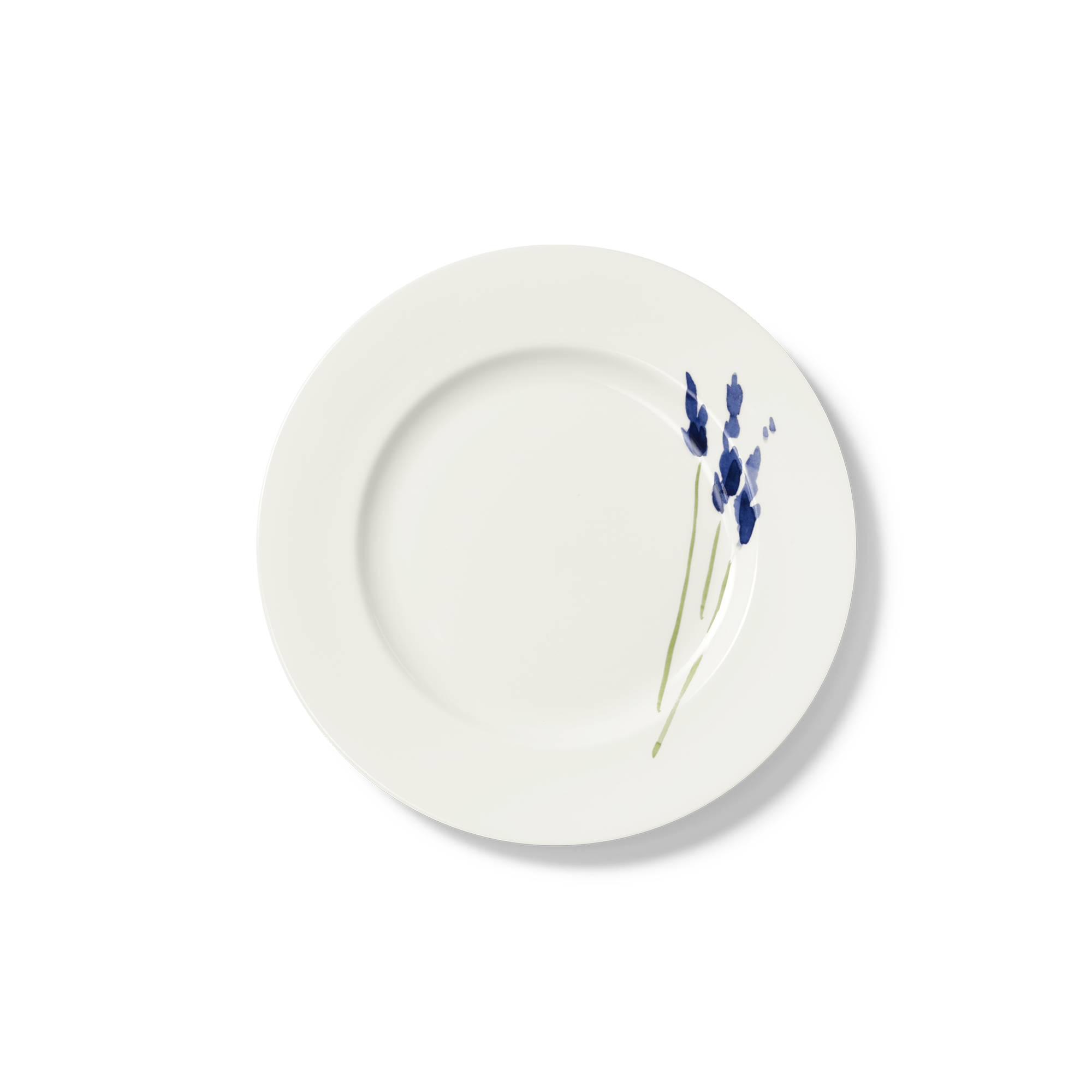 Flacher Teller, 21 cm, aus der Kollektion Impression Blume Blau Fine Bone ist abgebildet. Der Teller zeigt ein elegantes, blaues Blumenmuster.
