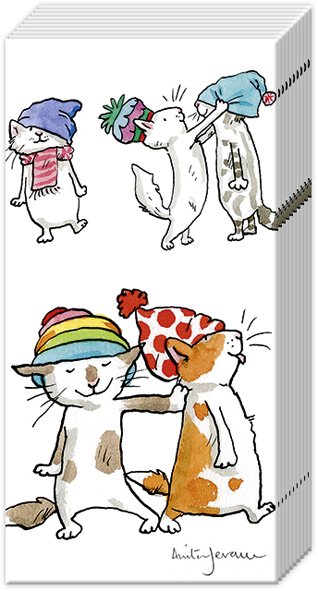 CATS WITH HATS Papiertaschentücher PT 791200 zeigt lustige Katzen mit Hüten auf einer Packung Papiertaschentücher. Das Bild stellt das Produkt liebevoll in Szene.