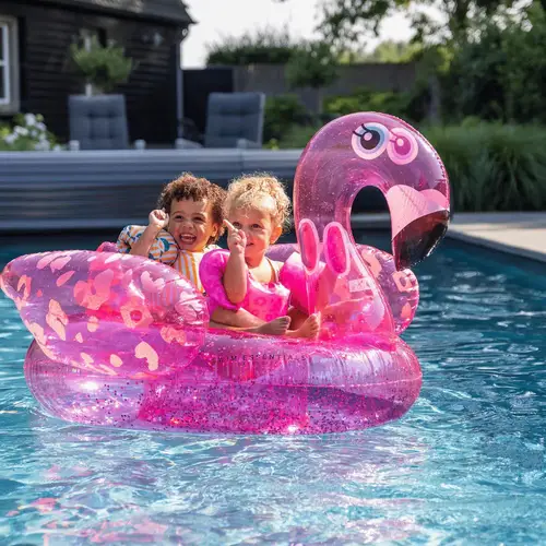 Reittier Flamingo transp. mit Giltter