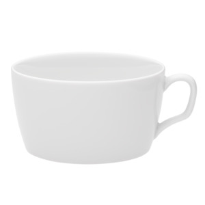 Die Abbildung zeigt eine schlichte, weiße Cappuccinoobertasse mit einem Fassungsvermögen von 0,30 l. Das Design gehört zur Form MEISSEN® COSMOPOLITAN.