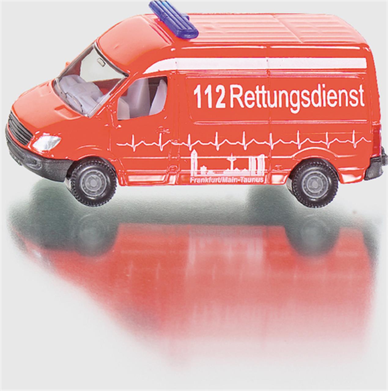 Abgebildet ist ein Krankenwagen 0805. Das Fahrzeug ist in weiß-roten Farben gehalten.