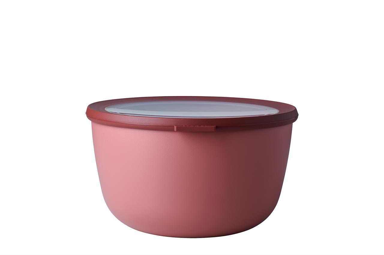 Die Abbildung zeigt eine Multi Bowl Cirqula mit einem Fassungsvermögen von 3 Litern in der Farbe Vivid Mauve. Die Schüssel hat einen passenden Deckel und eignet sich ideal zur Aufbewahrung von Lebensmitteln.