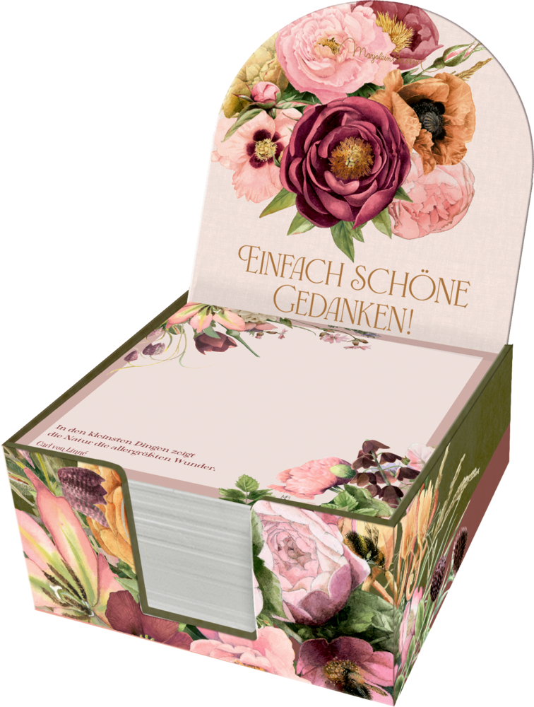 Das Bild zeigt das 'Zettelkästchen Einfach Schöne Gedanken! Blütenzauber'. Es eignet sich für Notizen und kreative Gedanken.