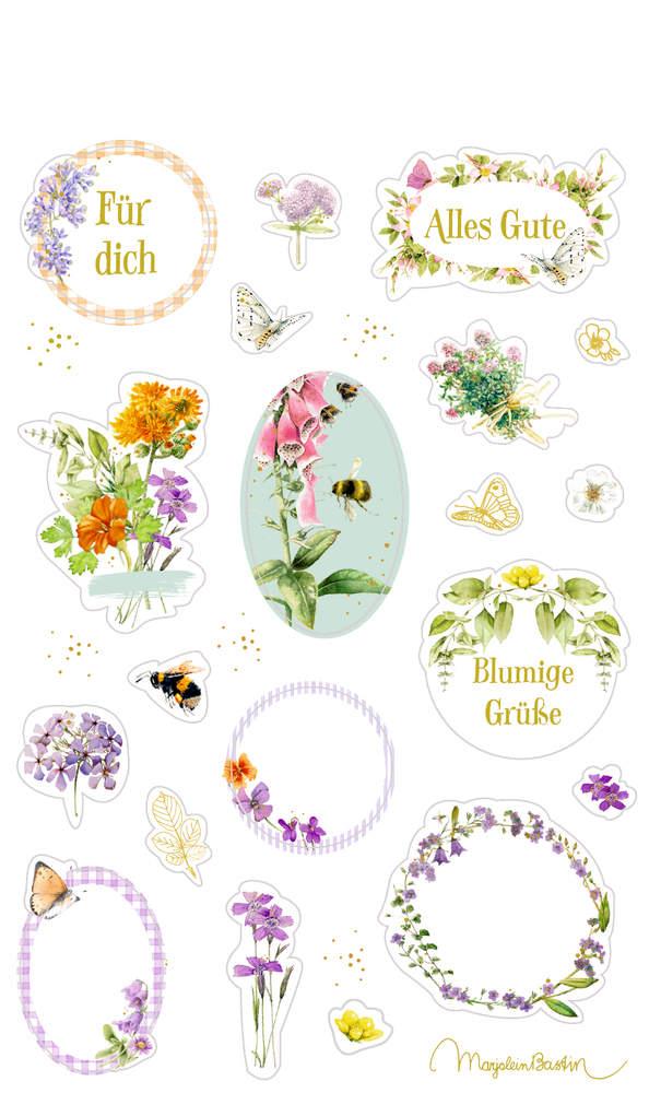 Stickerbogen Sticker und Etiketten Gartenliebe. Kreative Sticker- und Etikettendesigns rund um das Thema Garten.