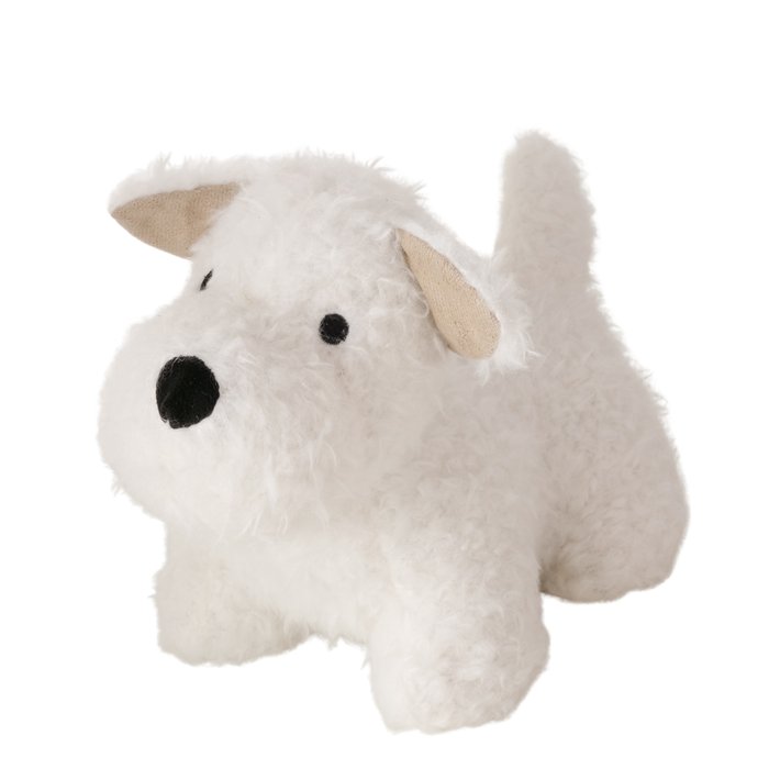 Das Bild zeigt den Türstopper Frankie in Form eines Hundes. Das Produkt verhindert das Zuschlagen von Türen.