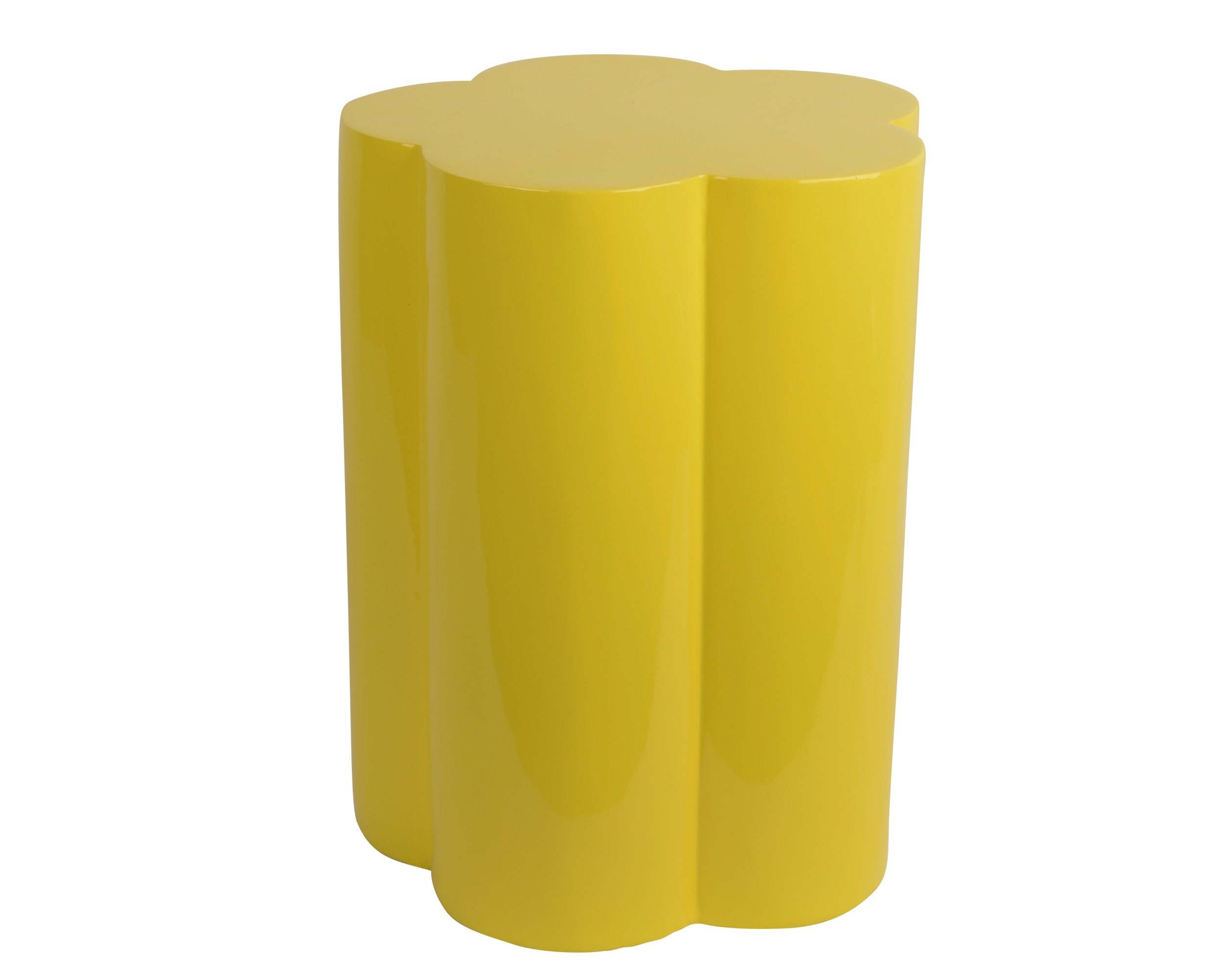 Beistelltisch aus Magnesium für den Außenbereich in Gelb. Das Bild zeigt das Design des Tisches.