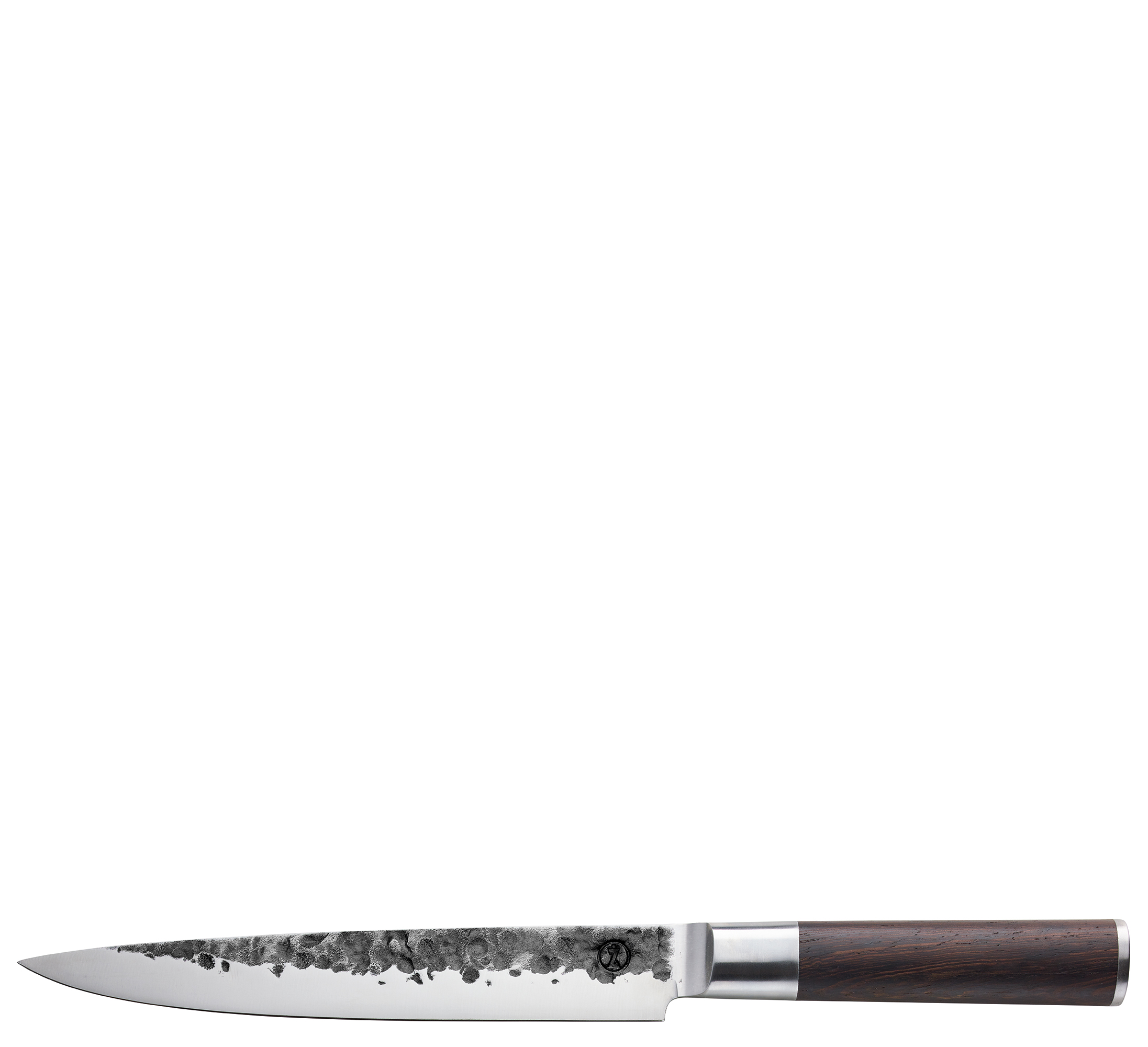 Das Bild zeigt ein Schinkenmesser Kyoto mit einer Klingenlänge von 20 cm und einem Griff aus Wenge-Holz. Das Messer eignet sich ideal zum Schneiden von Schinken.