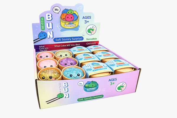 Abgebildet ist ein Maltose Glitzer Dumpling. Das Produkt glänzt und ist ein langsames, aufsteigendes Squishy-Spielzeug.