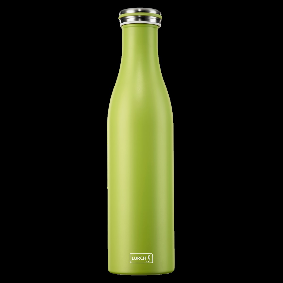 Die Abbildung zeigt eine Isolierflasche aus Edelstahl mit einem Fassungsvermögen von 0,75 Litern in der Farbe Fresh Green. Die Flasche hat einen silbernen Schraubverschluss und ein schlichtes, modernes Design.