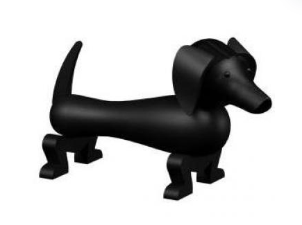 Das Bild zeigt einen kleinen dunkel gebeizten Eichenhund. Es handelt sich um das Produkt 'Hund klein dunkel bebeitzt Eiche'.