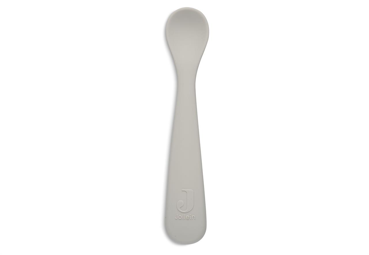 Dies ist ein Silikonlöffel in der Farbe Nougat. Er hat eine schlichte, glatte Form und ist ideal für Babys oder Kleinkinder.