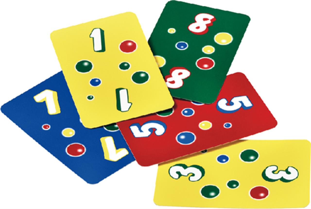 Auf dem Bild sind bunte Ligretto®-Spielkarten zu sehen. Die Karten zeigen verschiedene Zahlen und Farben.