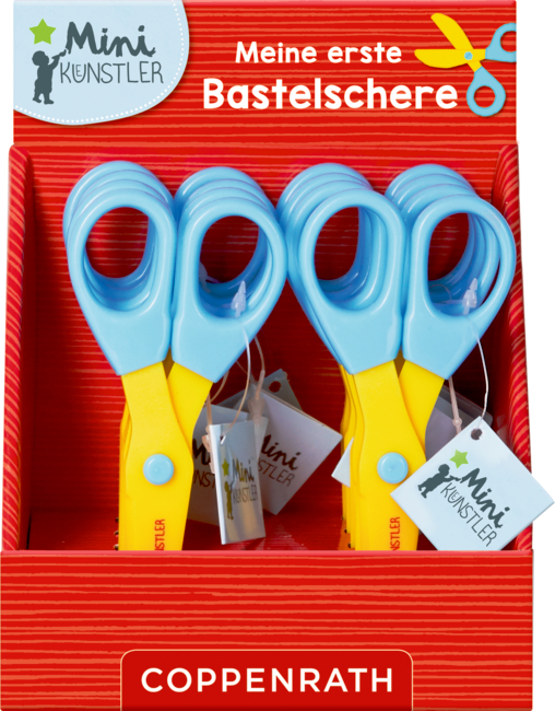 Das Bild zeigt die Mini-Künstler Bastelschere mit dem Namen: Meine erste Bastelschere. Die Bastelschere ist speziell für kleine Kinderhände entwickelt.