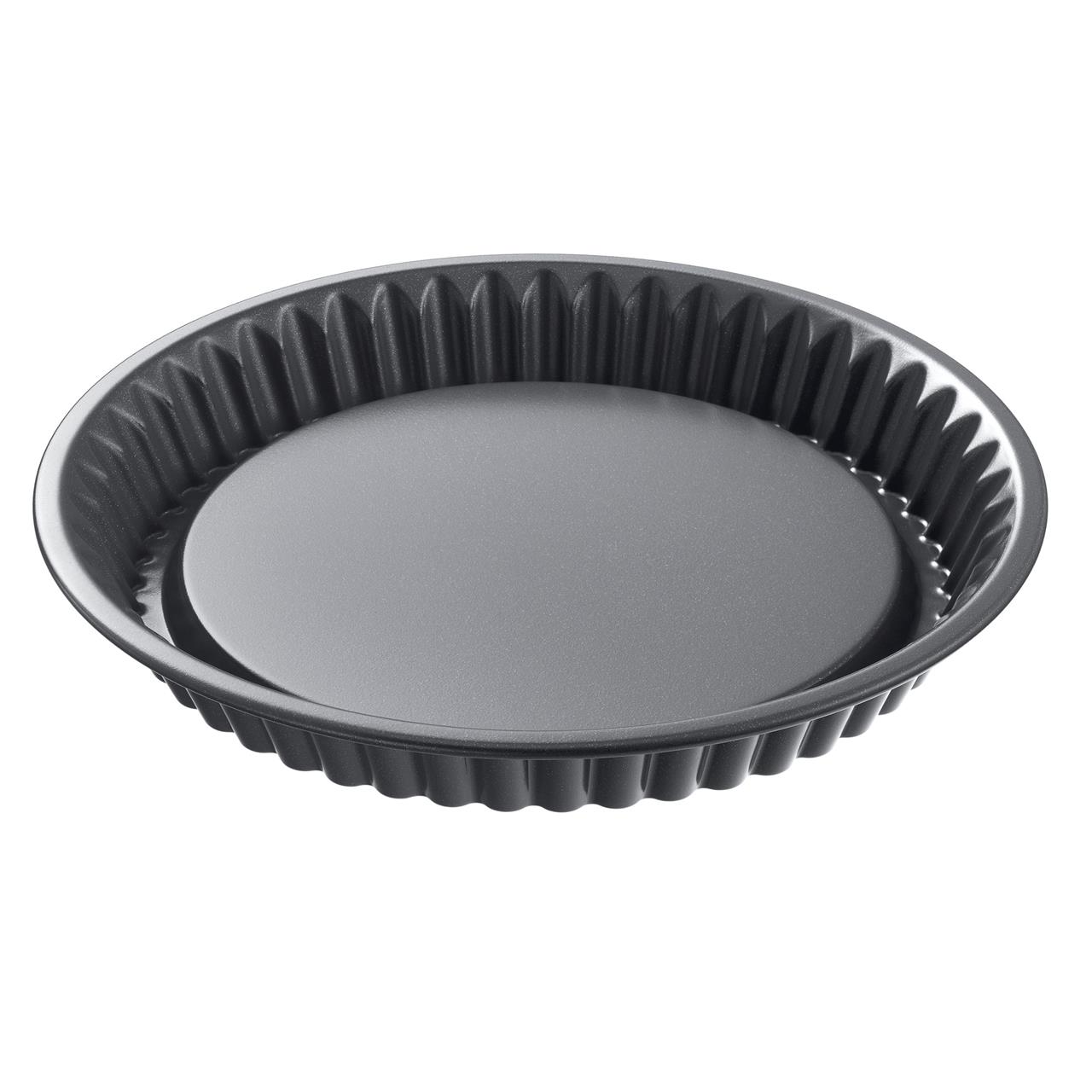 Auf dem Bild ist eine runde Tortenbodenform mit gewelltem Rand zu sehen. Es handelt sich um das Produkt "Tortenboden La Forme Plus" mit einem Durchmesser von 28 cm.