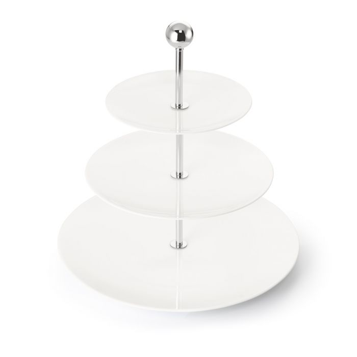 Dies ist eine dreiteilige Etagere aus der Serie Pure in Weiß mit den Größen 16, 21 und 28 cm. Sie eignet sich perfekt zum stilvollen Servieren von Gebäck oder kleinen Leckereien.