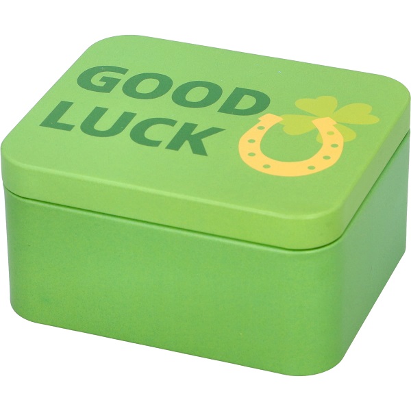Zu sehen ist die Geschenkbox Good Luck in Apfelgrün. Die Box ist als schöne Verpackung für Geschenke gedacht.