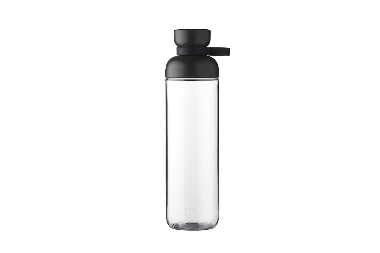 Die Abbildung zeigt die Trinkflasche Vita mit einem Fassungsvermögen von 900 ml in der Farbe Nordic Black. Die Flasche ist durchsichtig mit einem schwarzen Deckel.