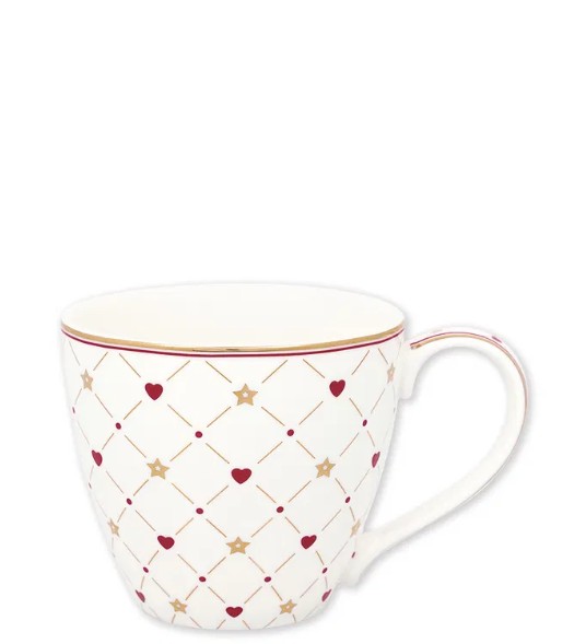 Tasse Clarina mit Herzmotiv in Weiß. Diese Tasse eignet sich gut für Kaffee oder Tee.