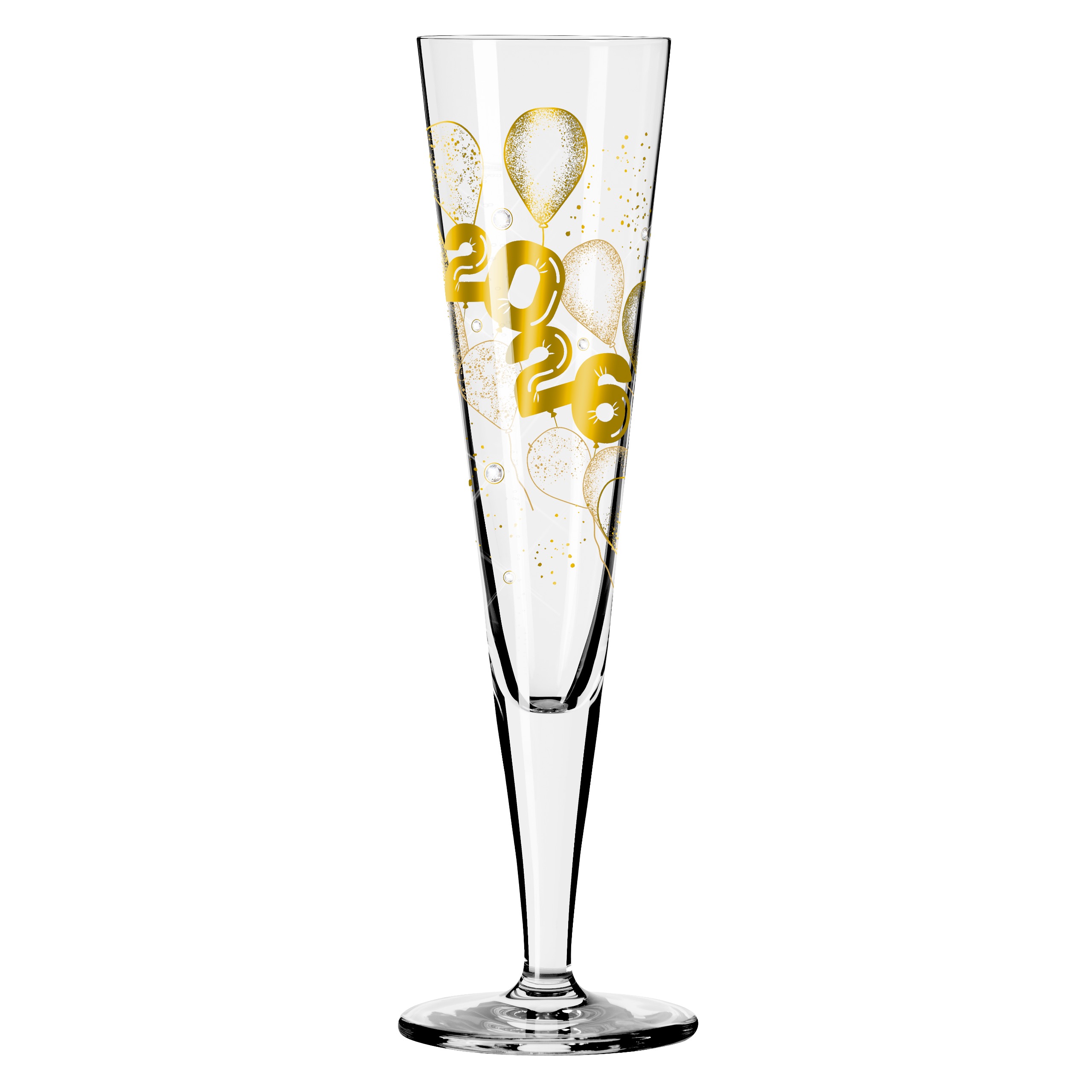 Abgebildet ist erneut das Brillantnacht Sektglas RDT 2026. Das Glas ist schlank und stilvoll gestaltet.