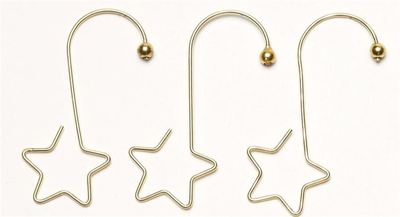 Dieses Bild zeigt S-Haken mit Stern, 36 Stück in Gold. Sie eignen sich perfekt zum Aufhängen von Dekorationen.