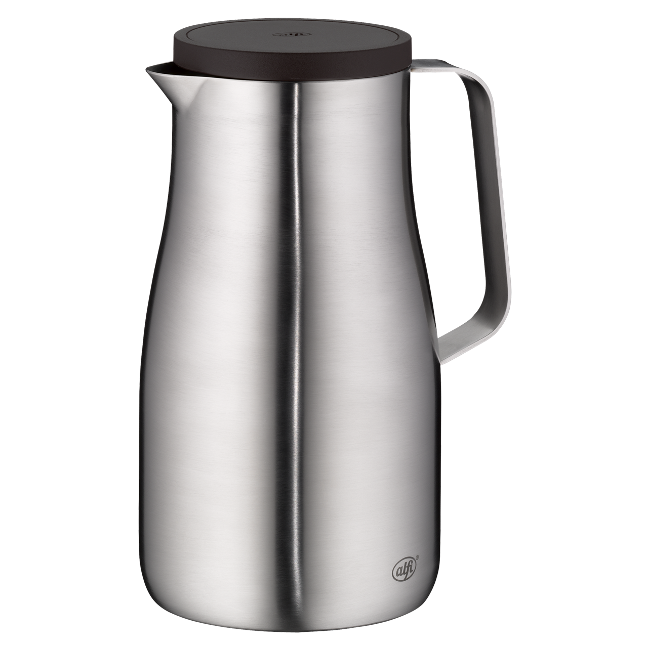 Die Abbildung zeigt eine Isolierkanne Studio TT matt mit einem Fassungsvermögen von 1,0 Liter. Sie besteht aus mattiertem Edelstahl und hat einen schlichten, modernen Look.