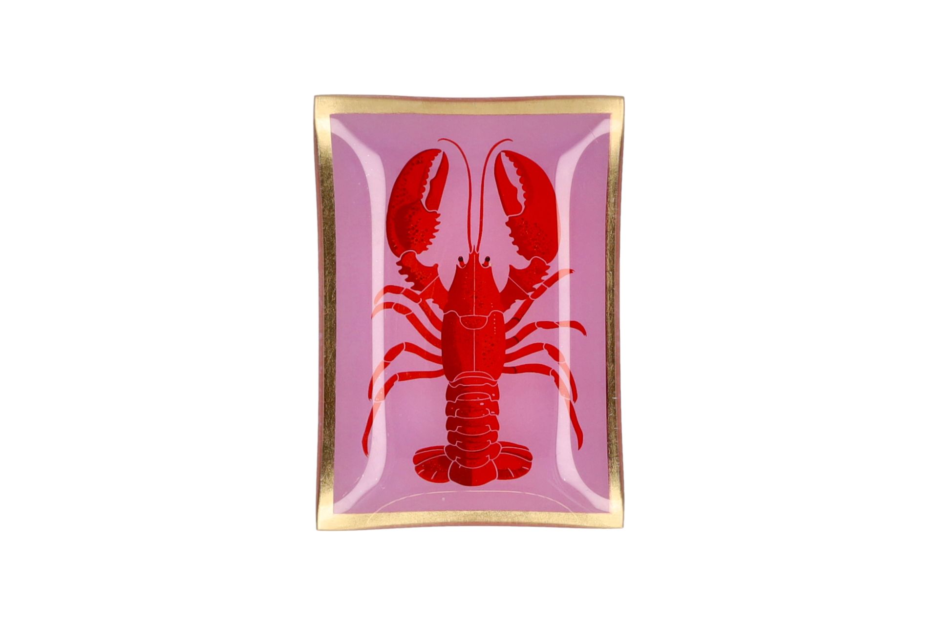 Glasteller „Love Plates“ in mittlerer Größe mit einem Hummer-Motiv in Rosa und Rot. Der Teller ist dekorativ und farbenfroh.