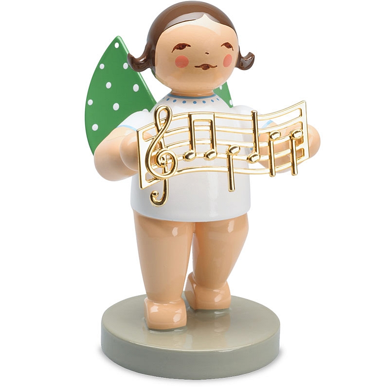 Ein Komponist, Engel mit Notenlinie, vergoldet 2023 ist abgebildet. Das Bild zeigt die elegante und detailreiche Gestaltung des Produkts.