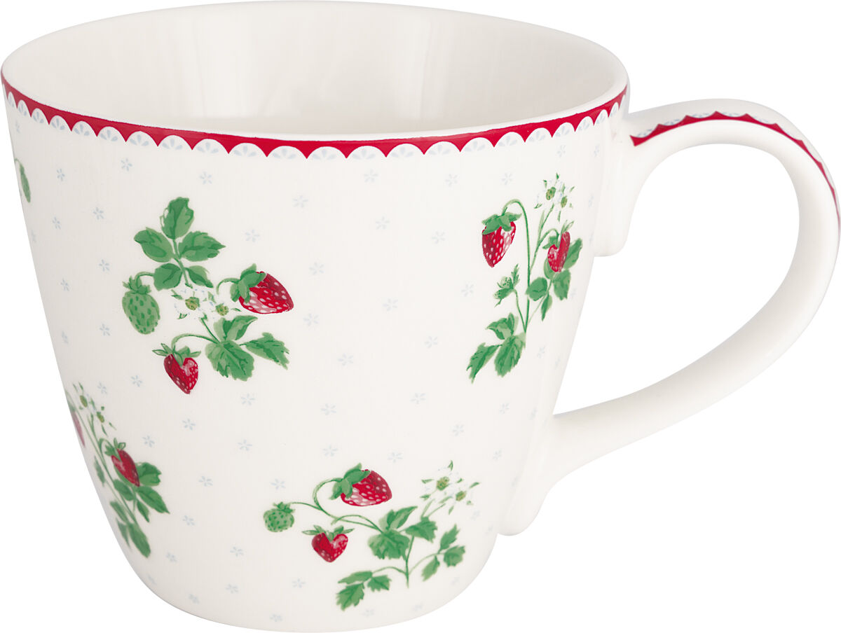 Dies ist ein Becher namens "Berry weiß". Die Tasse hat ein schlichtes und elegantes Design.