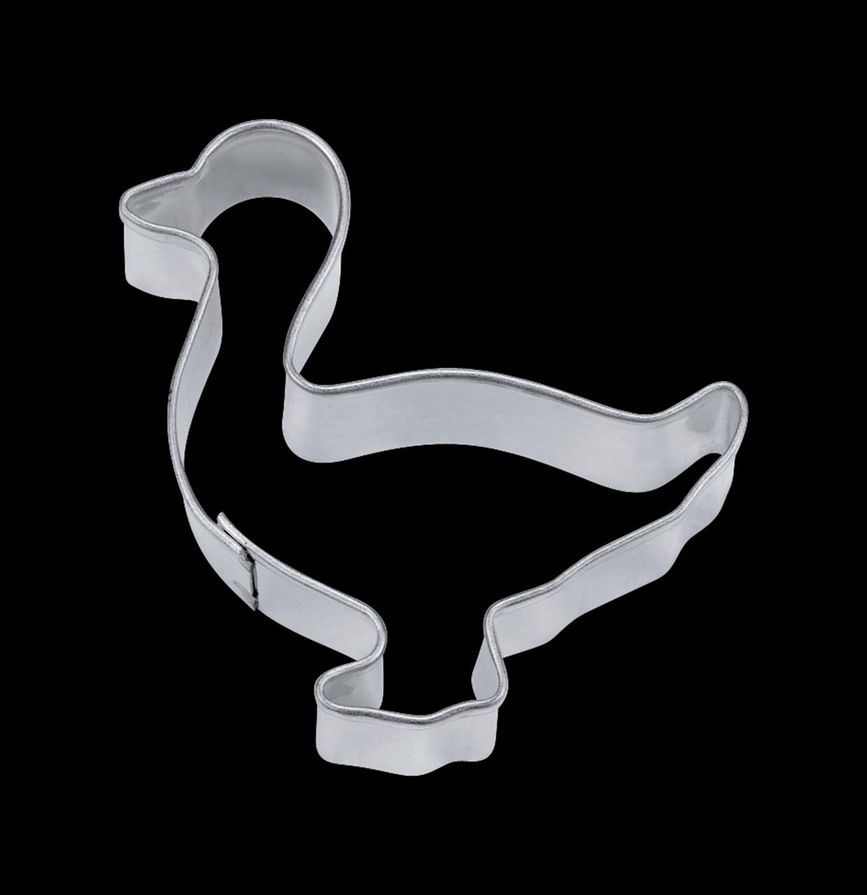 Auf dem Bild ist ein Ausstecher in Form einer Gans zu sehen. Der Ausstecher ist aus Metall und etwa 9 cm groß.