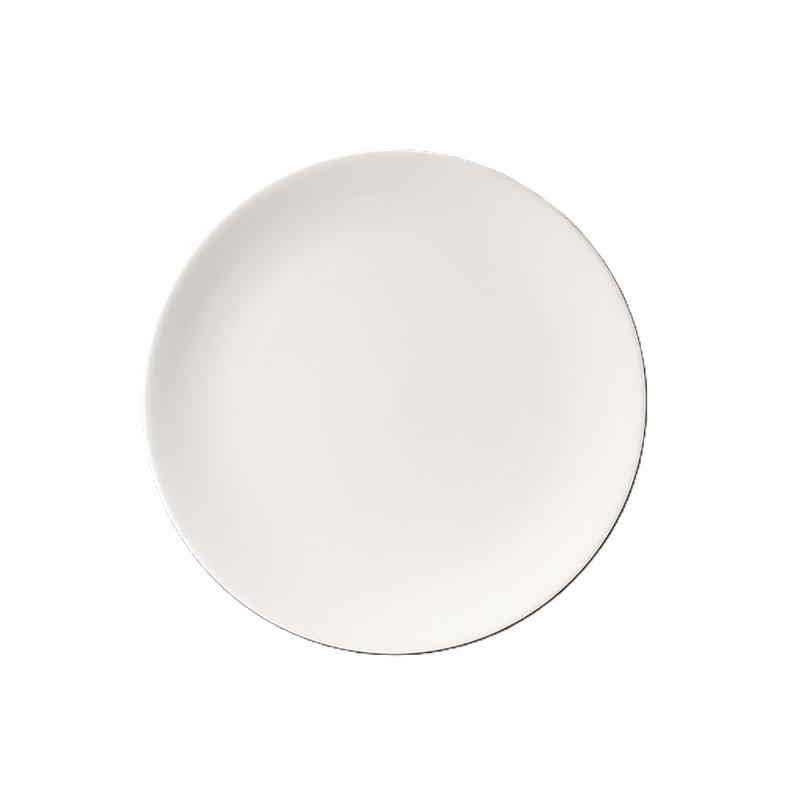 Dies ist ein flacher Teller mit 24 cm Durchmesser aus der Kollektion 'Pure Weiss Fine Bone China'. Das Produkt ist schlicht und elegant gestaltet.