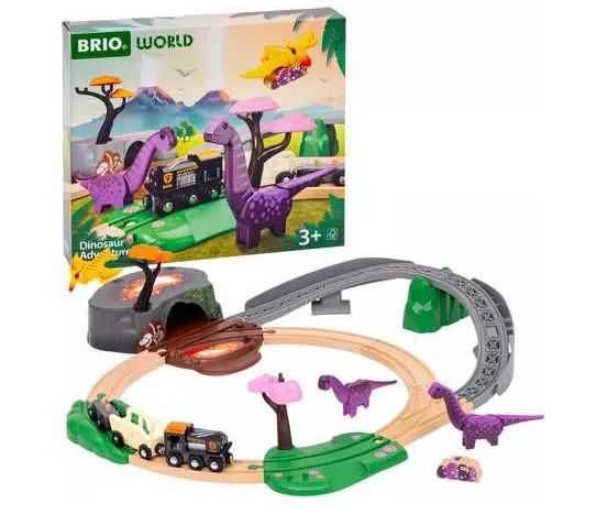 BRIO® Dinosaurier Abenteuer-Set RW Sets entführt Kinder in die Zeit der Dinosaurier. Das Set besteht aus einer Bahnstrecke mit Dinos.
