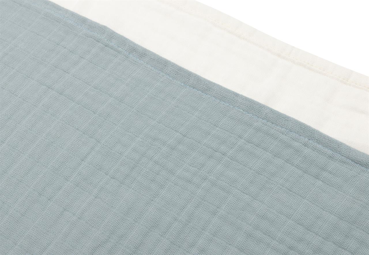 Das Bild zeigt zwei Spucktücher in den Farben Sea Green und Ivory. Die Tücher sind aus weichem, hydrophilen Stoff und haben eine Größe von 70x70 cm.
