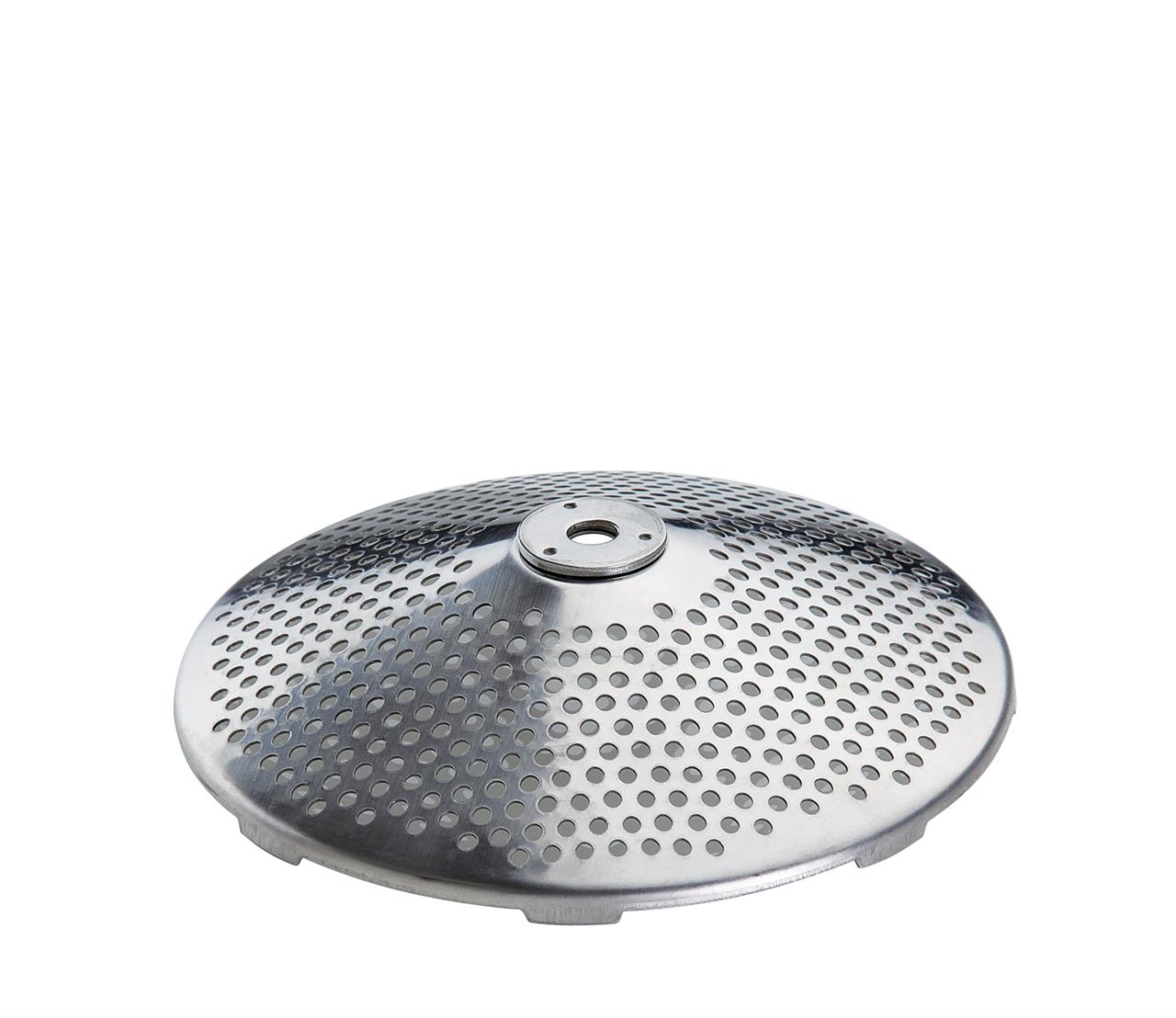 Das Bild zeigt eine runde Passierscheibe aus Metall mit vielen kleinen Löchern. Sie gehört zum Profi-Passiergerät mit 4 Passierscheiben und hat einen Durchmesser von 20 cm.