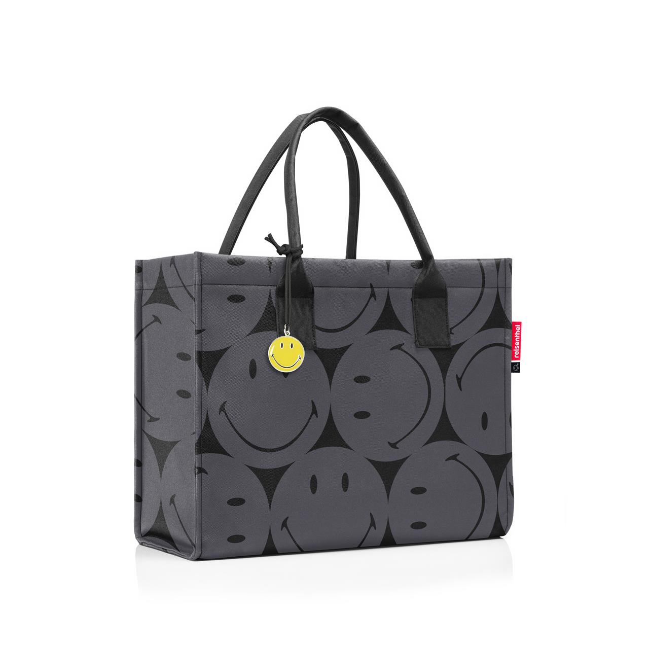 Die Daily Shopper Smiley grau Einkaufstasche ist auf diesem Bild abgebildet. Die Tasche ist praktisch für den Einkauf und hat ein Smiley-Motiv in Grau.