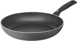 Die Abbildung zeigt eine Stielpfanne Permadur Inspire mit einem Durchmesser von 28 cm. Die Pfanne hat eine dunkle Antihaftbeschichtung und einen ergonomischen Griff.