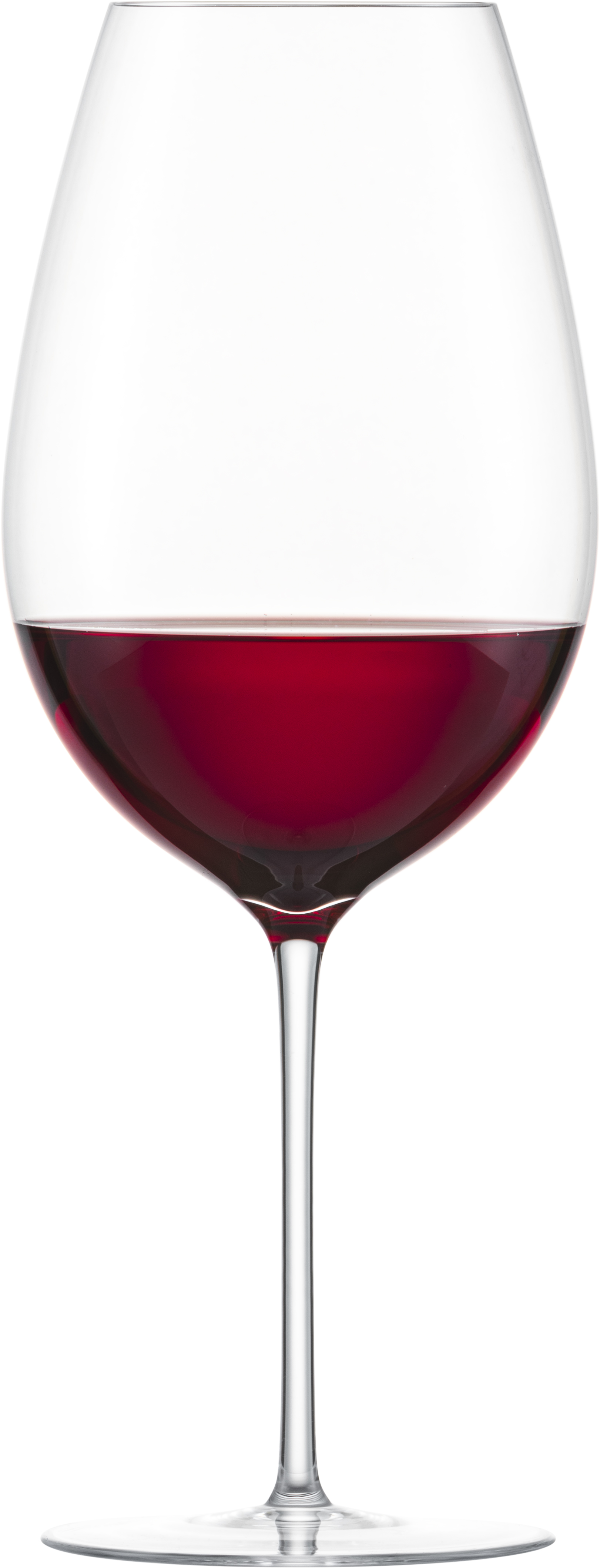 Ein Glas mit rotem Wein ist abgebildet. Das Glas steht aufrecht und ist teilweise gefüllt.