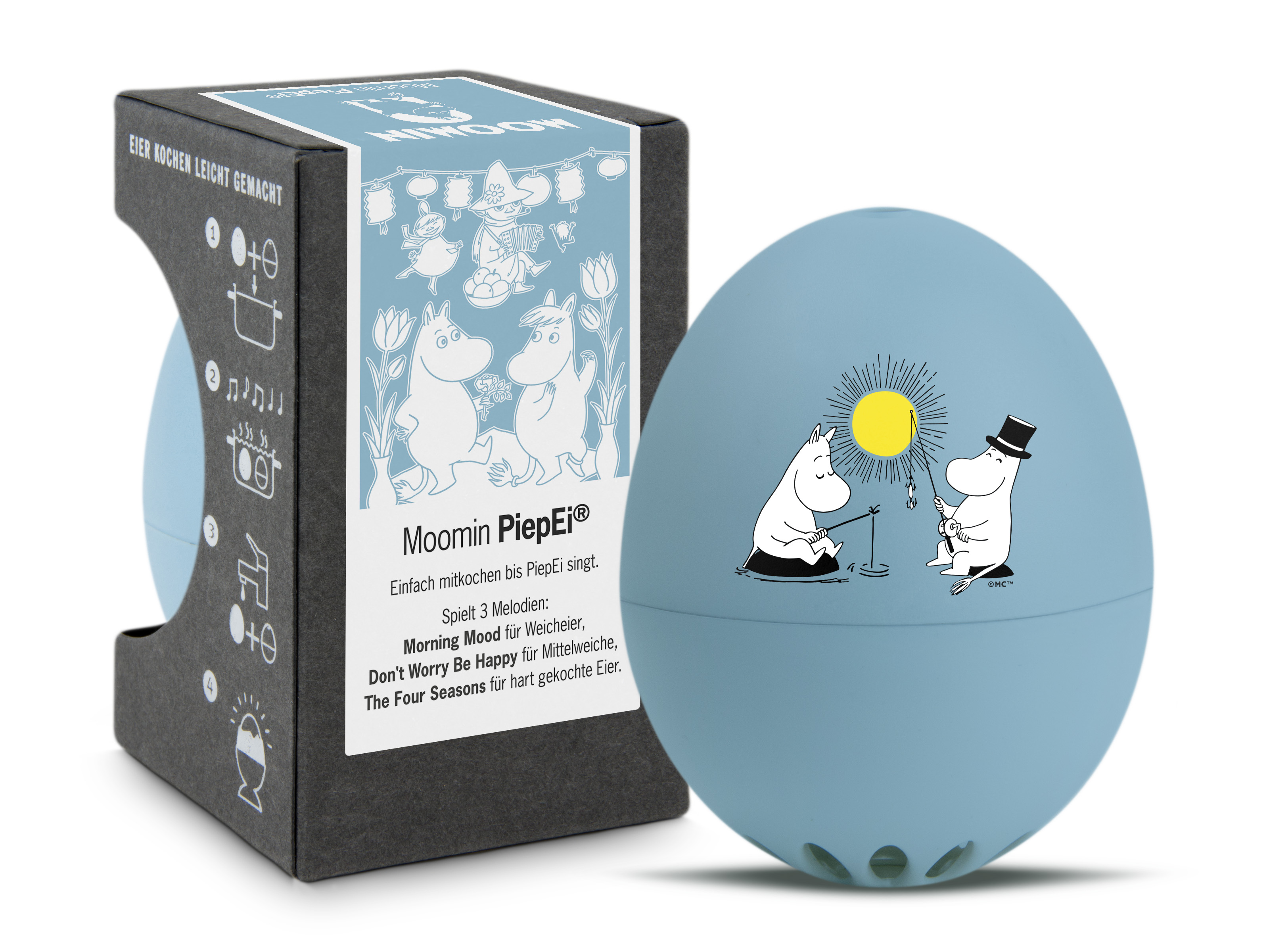 Das Bild zeigt ein Produkt namens Packshot_Moomin_PiepEi_blau_A006492. Wahrscheinlich ist es eine blaue Moomin Eieruhr.